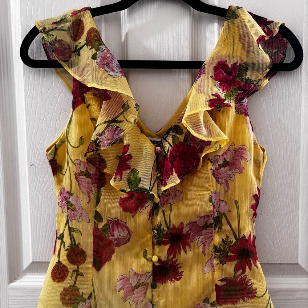 BB Dakota Yellow Floral Ruffle Blouse